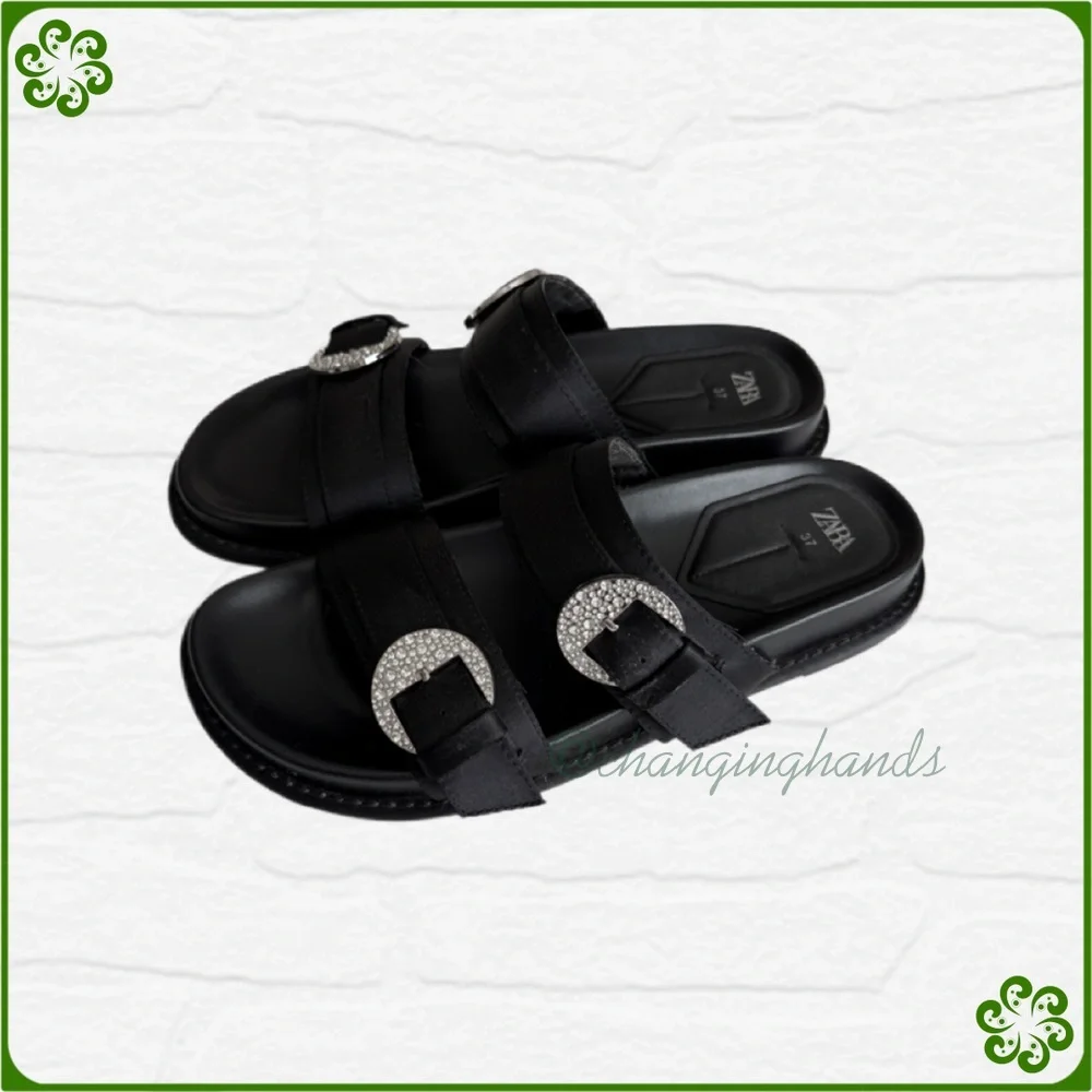ZARA Rhinestone Buckled Slip-On Sandals - Picture 4 of 10